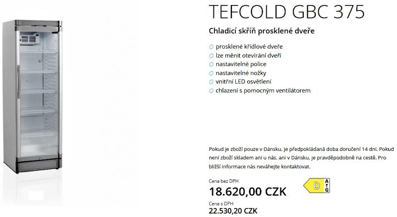 prosklená chladící skříň Tefcold GBC 375